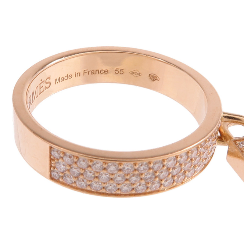 HERMES 18K玫瑰金Kelly Clochette Ring鑽石戒指Hermes#55/US#7.25-4