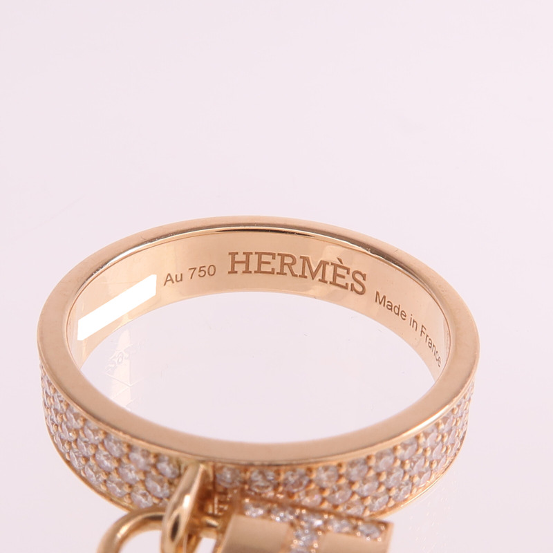 HERMES 18K玫瑰金Kelly Clochette Ring鑽石戒指Hermes#55/US#7.25-5