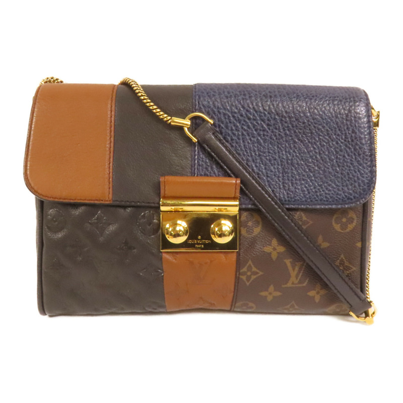 LOUIS VUITTON Monogram Goatskin Pochette Plate Marine金扣肩背包-0