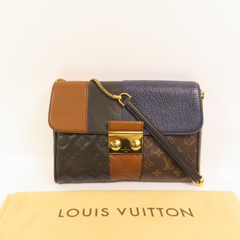 LOUIS VUITTON Monogram Goatskin Pochette Plate Marine金扣肩背包-9