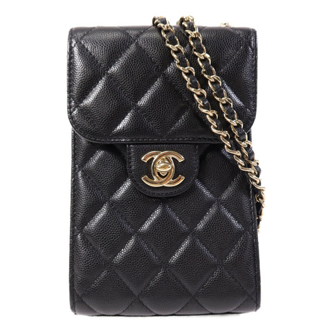 CHANEL 牛皮皮革Phone Bag金扣鏈帶肩背袋
