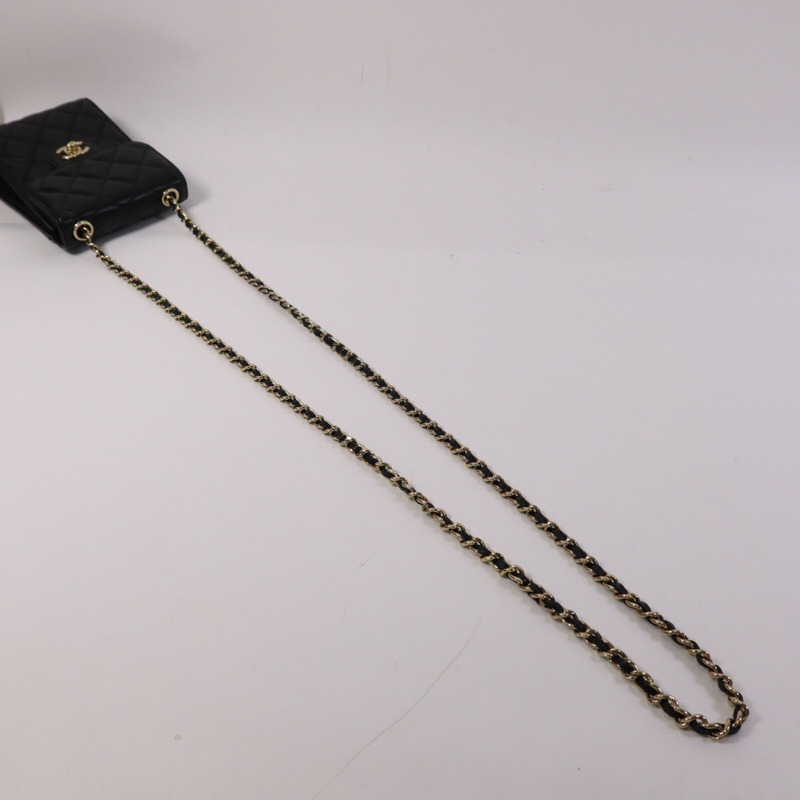 CHANEL 牛皮皮革Phone Bag金扣鏈帶肩背袋-8