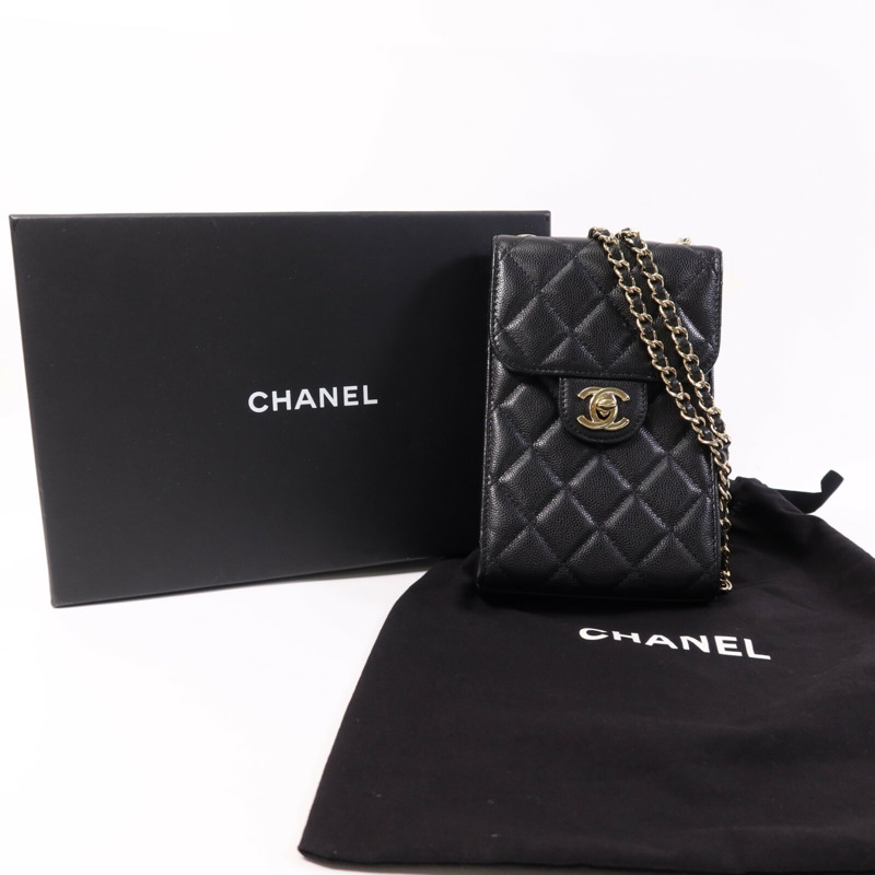 CHANEL 牛皮皮革Phone Bag金扣鏈帶肩背袋-9