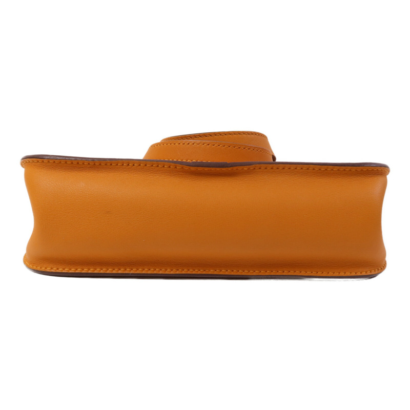 HERMES Swift皮革Halzan Mini銀扣鏈帶肩背袋Apricot-3