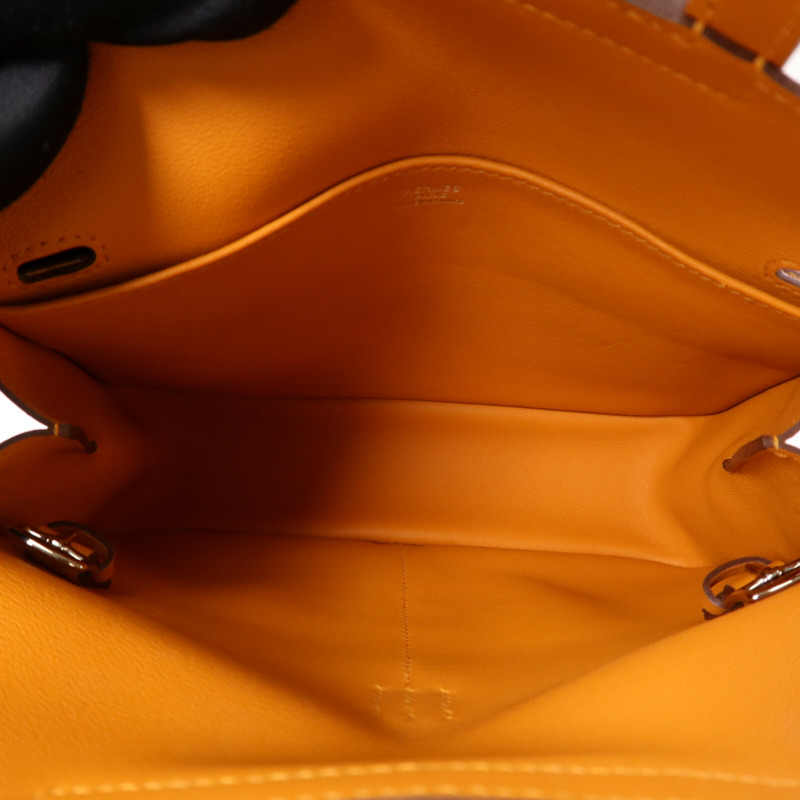 HERMES Swift皮革Halzan Mini銀扣鏈帶肩背袋Apricot-4