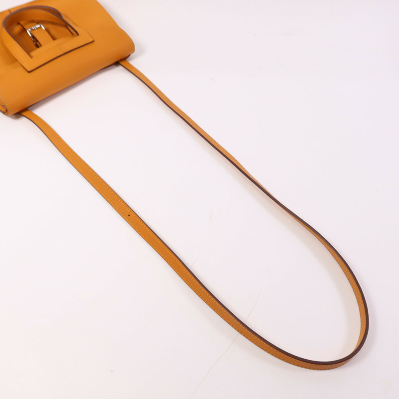 HERMES Swift皮革Halzan Mini銀扣鏈帶肩背袋Apricot-8