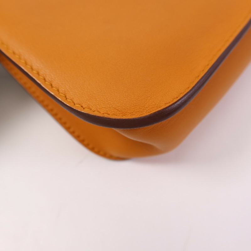 HERMES Swift皮革Halzan Mini銀扣鏈帶肩背袋Apricot-10