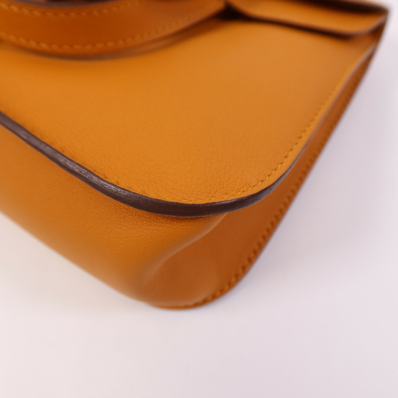 HERMES Swift皮革Halzan Mini銀扣鏈帶肩背袋Apricot-11
