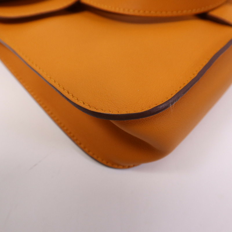 HERMES Swift皮革Halzan Mini銀扣鏈帶肩背袋Apricot-12