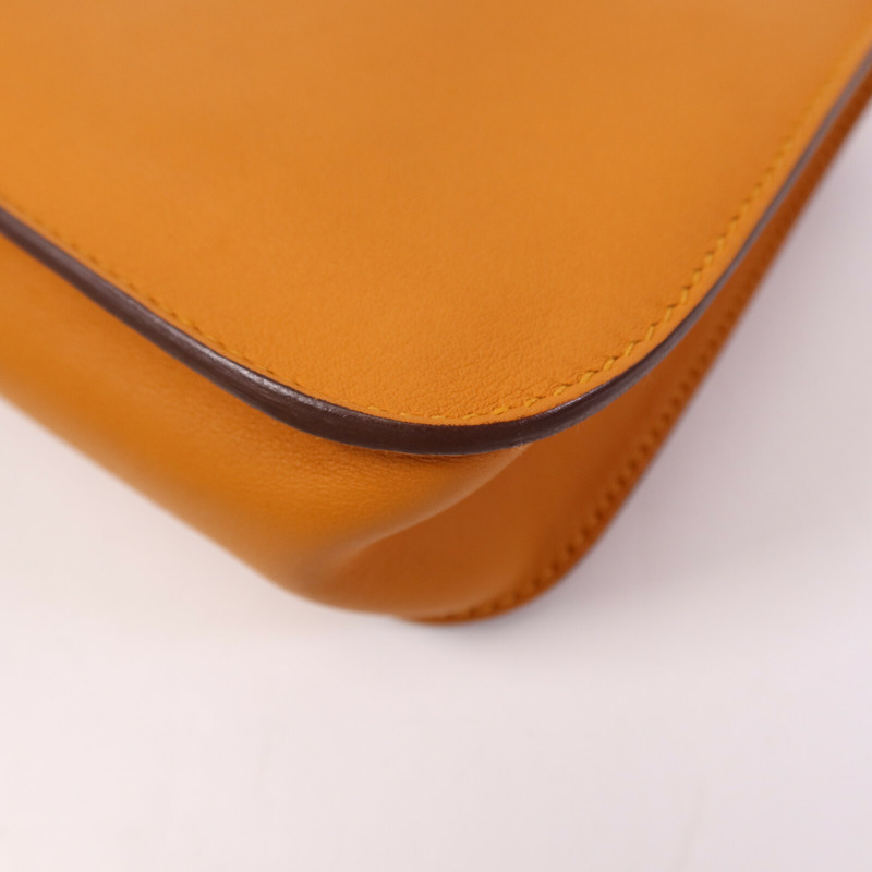 HERMES Swift皮革Halzan Mini銀扣鏈帶肩背袋Apricot-13