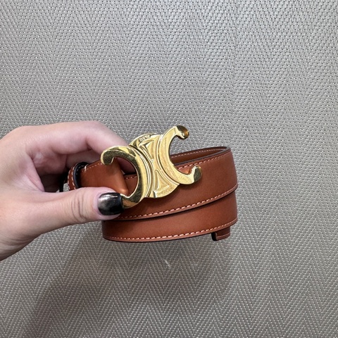 Celine Triomphe 棕褐牛皮金釦皮帶