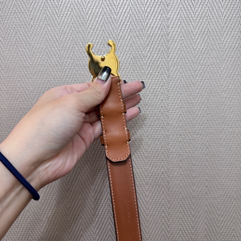 Celine Triomphe 棕褐牛皮金釦皮帶-3