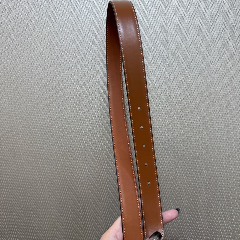 Celine Triomphe 棕褐牛皮金釦皮帶-4