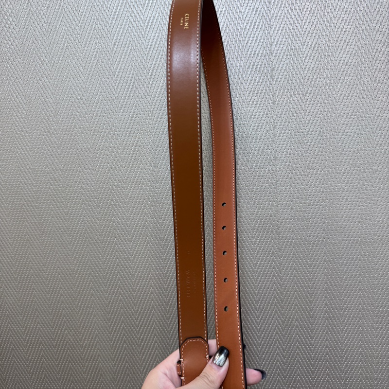 Celine Triomphe 棕褐牛皮金釦皮帶-5