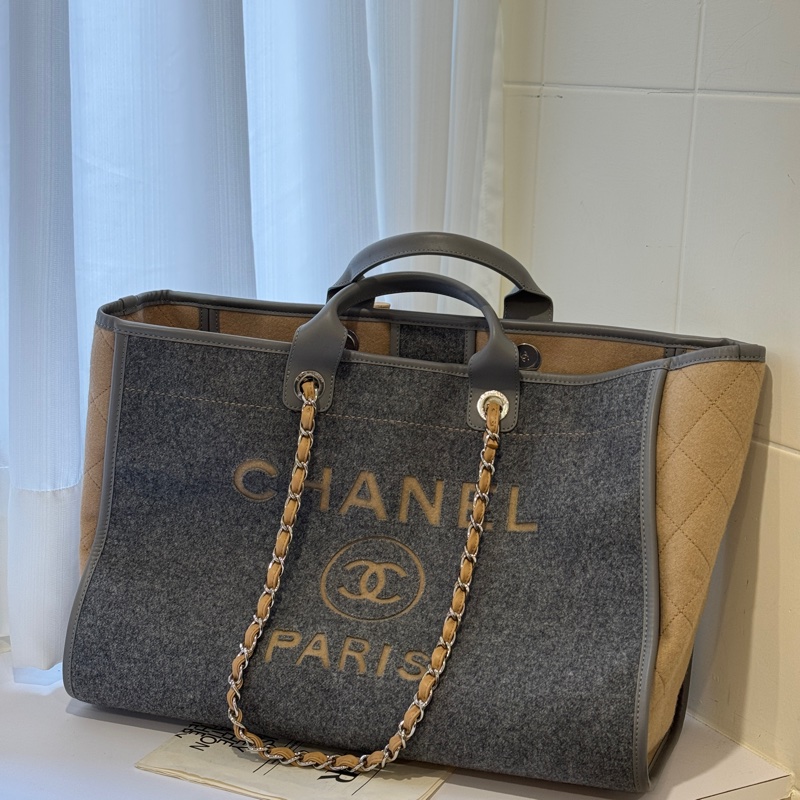 ▪️富貴選物FUGUEI▪️Chanel 羊毛氈拼色大號 灰色泰迪熊配色沙灘包-5