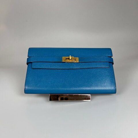 HERMES □Q刻 孔雀藍kelly長夾