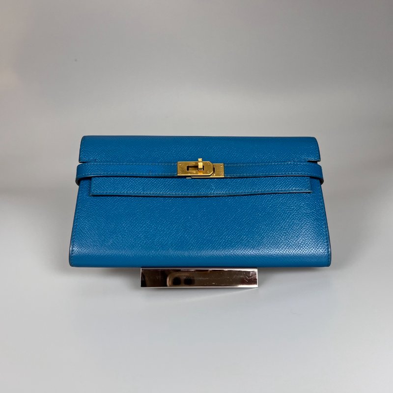HERMES □Ｑ刻 孔雀藍kelly長夾-1