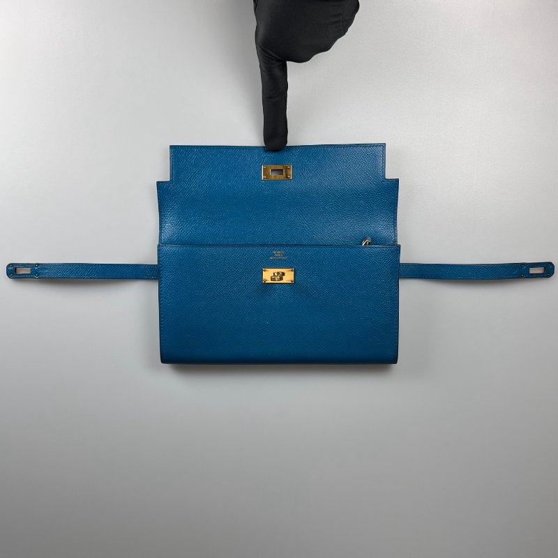 HERMES □Ｑ刻 孔雀藍kelly長夾-6
