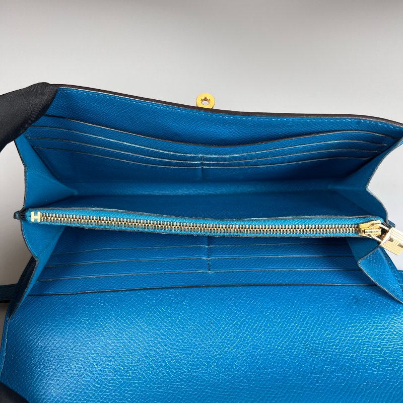 HERMES □Ｑ刻 孔雀藍kelly長夾-7