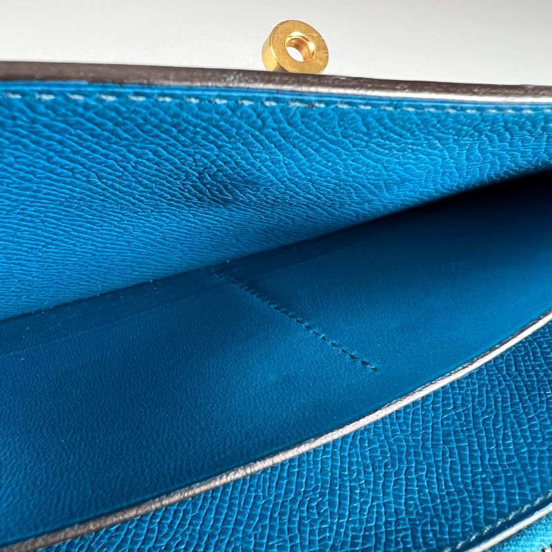 HERMES □Ｑ刻 孔雀藍kelly長夾-8