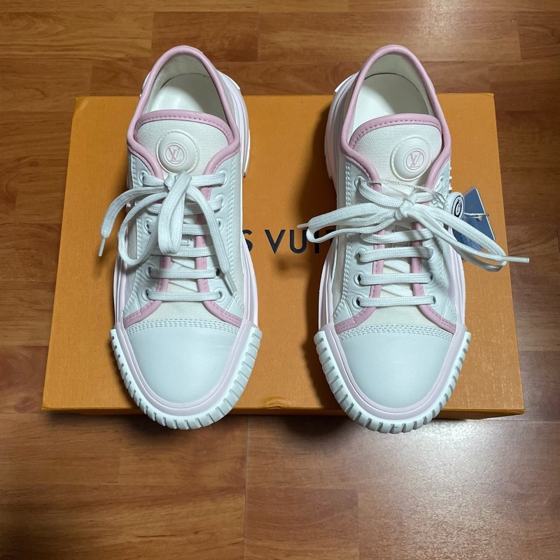 Lv Squad厚底板鞋 路易威登低幫休閒鞋女款白粉37碼-2