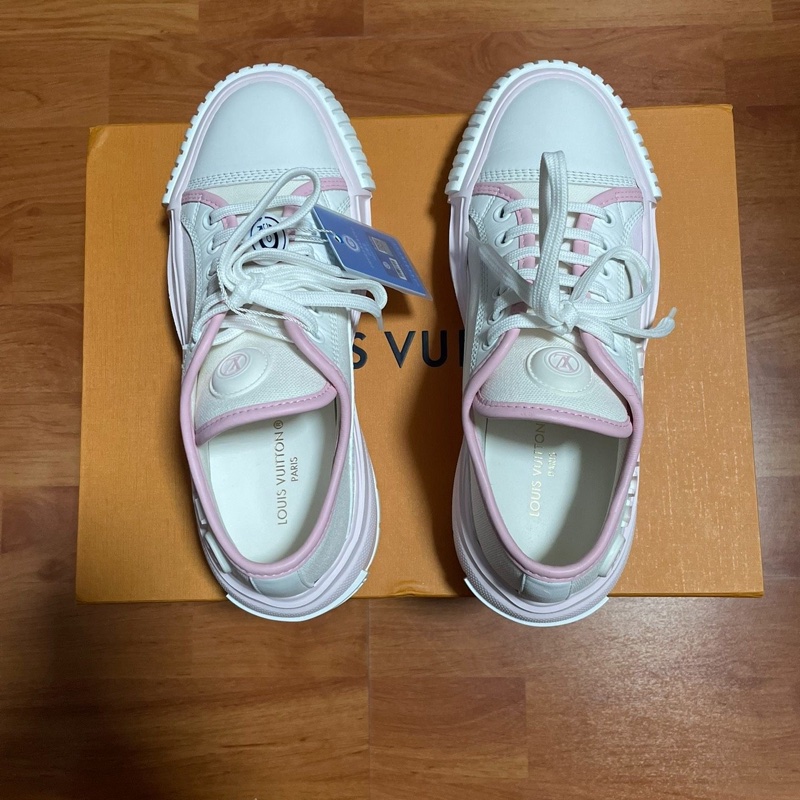 Lv Squad厚底板鞋 路易威登低幫休閒鞋女款白粉37碼-3
