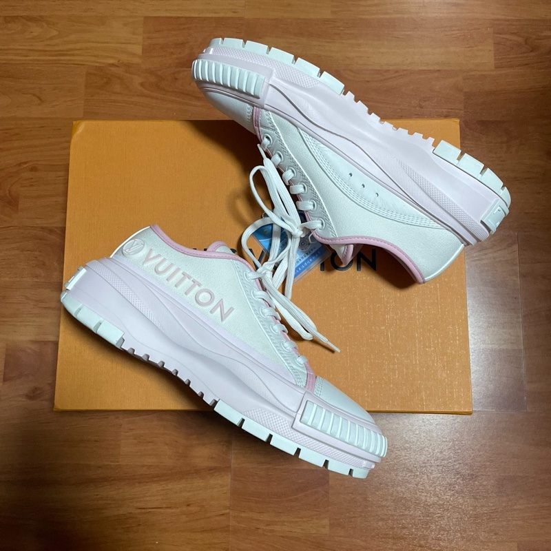 Lv Squad厚底板鞋 路易威登低幫休閒鞋女款白粉37碼-8