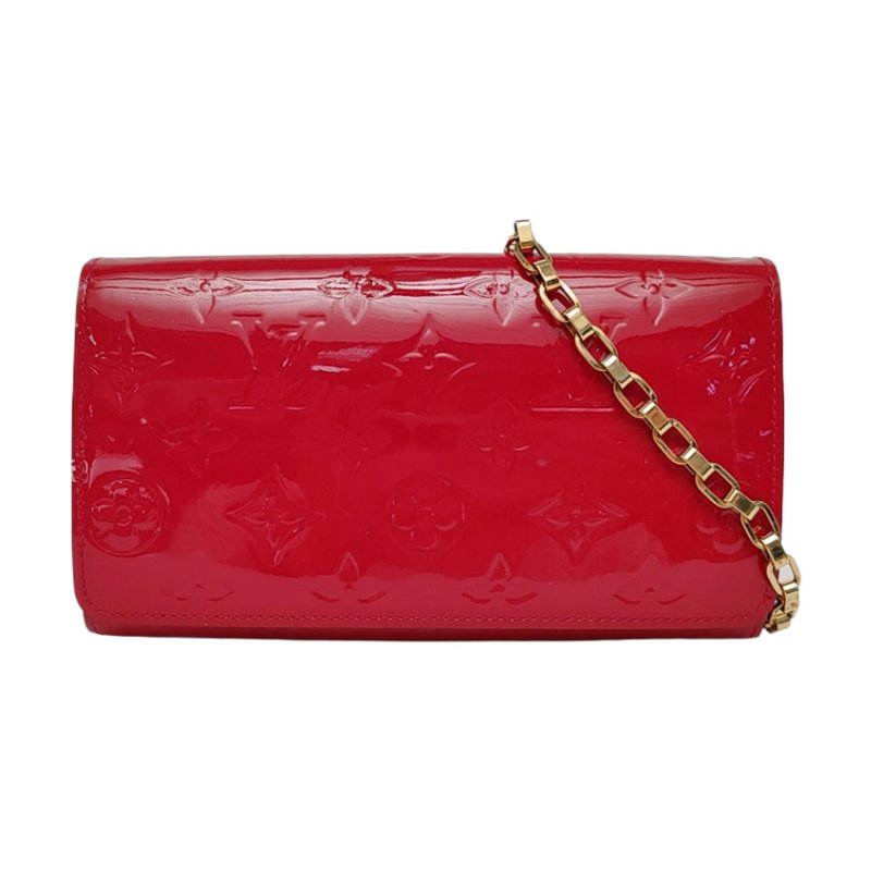 LOUIS VUITTON SARAH紅色漆皮壓紋單肩包手拿包金色五金可拆卸肩帶-0