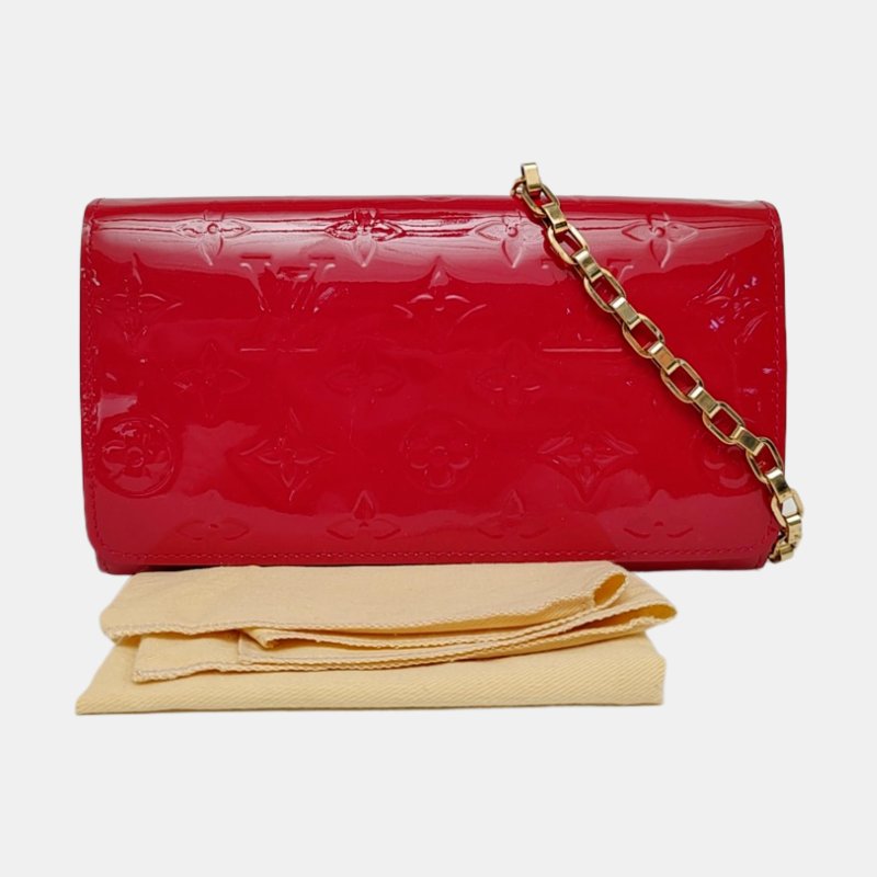 LOUIS VUITTON SARAH紅色漆皮壓紋單肩包手拿包金色五金可拆卸肩帶-7