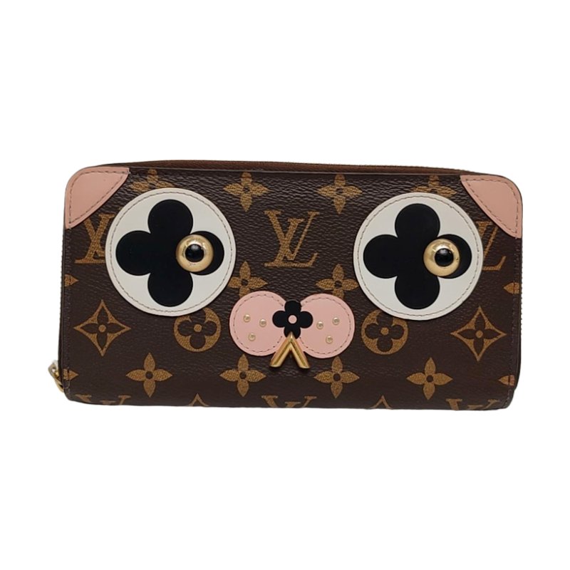 LOUIS VUITTON棕色塗層帆布老花鉚釘錢包金色五金-0