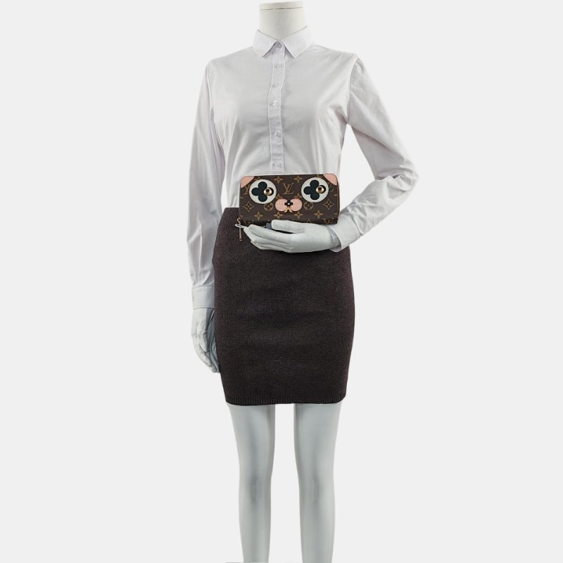 LOUIS VUITTON棕色塗層帆布老花鉚釘錢包金色五金-1