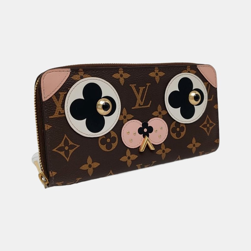 LOUIS VUITTON棕色塗層帆布老花鉚釘錢包金色五金-3