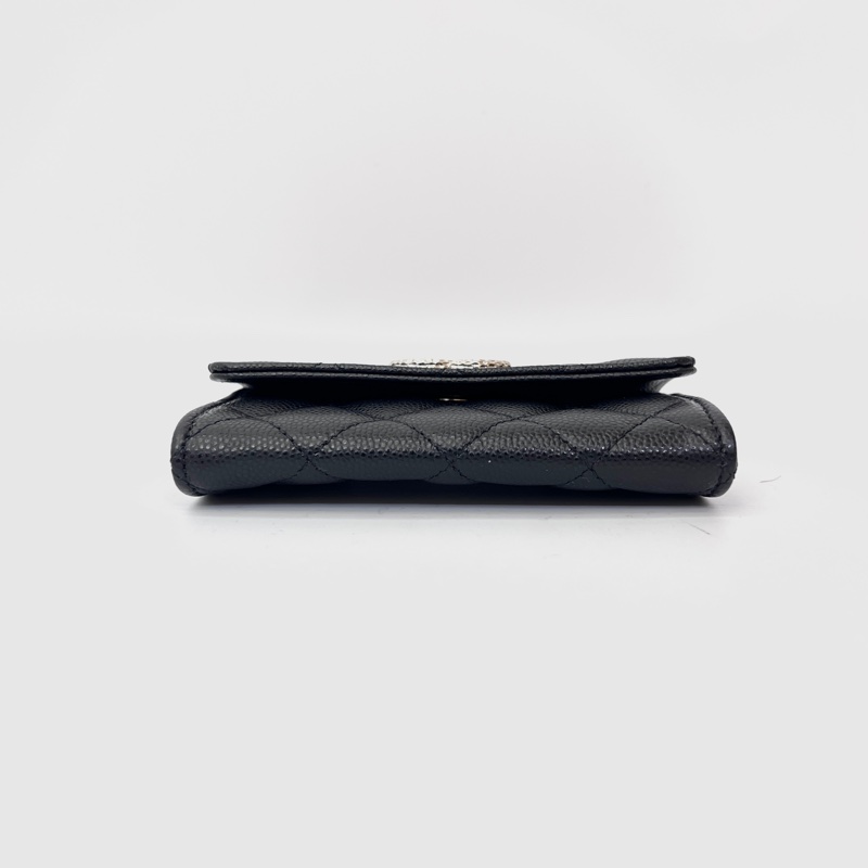Chanel 黑荔枝皮波紋雙C logo下蓋零錢卡包-4