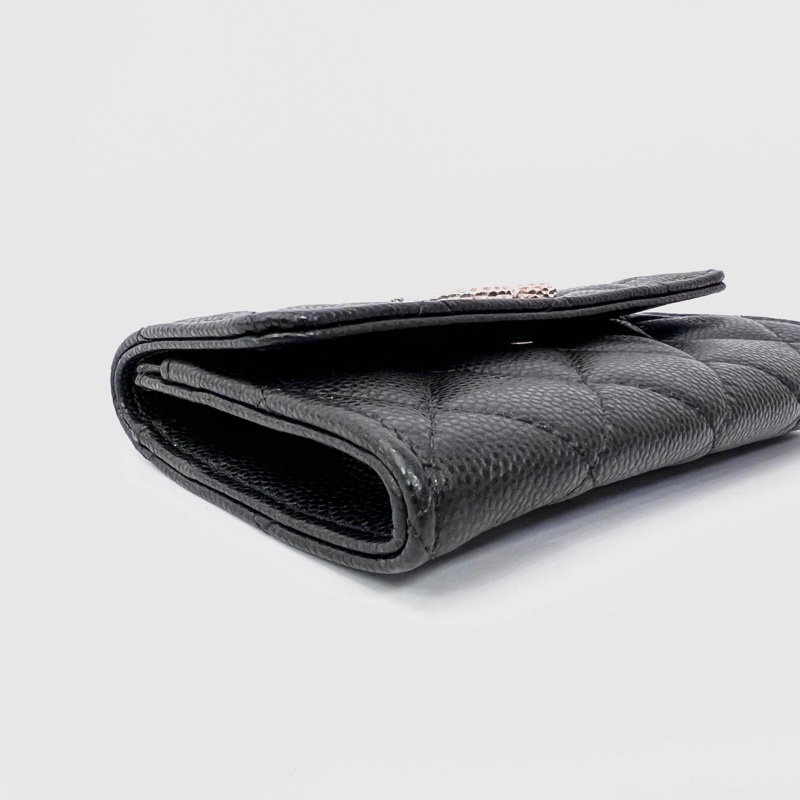 Chanel 黑荔枝皮波紋雙C logo下蓋零錢卡包-7