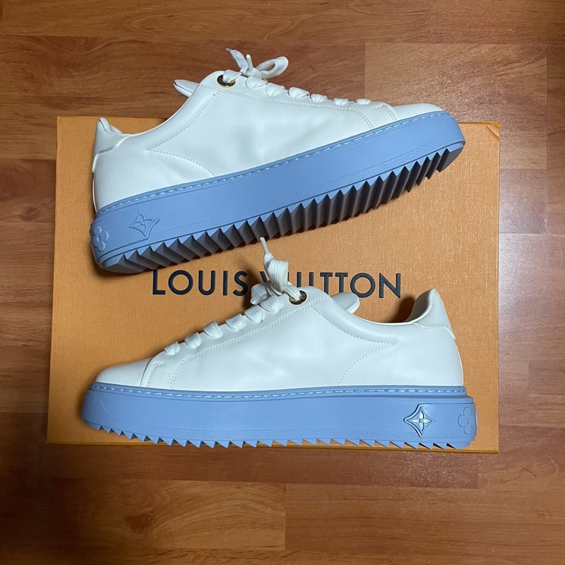 Lv Time Out白藍印花板鞋 路易威登低幫女款藍色 37.5碼-1