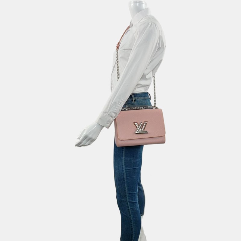 LOUIS VUITTON TWIST 中號 粉色EPI牛皮水波紋單肩包斜挎包 銀色五金 可拆卸肩帶 9.8新-1