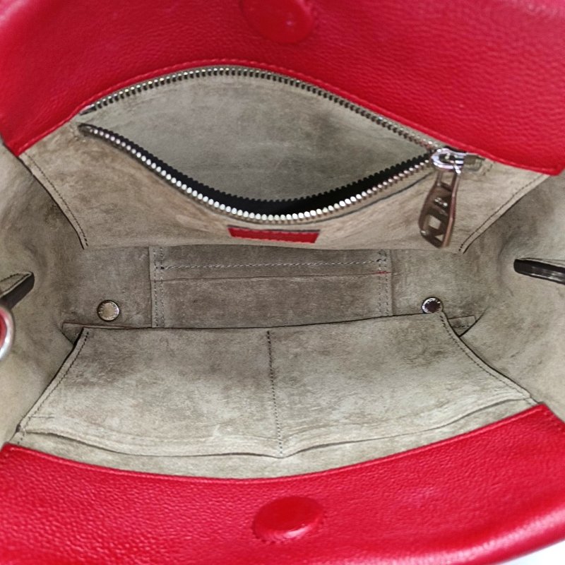 LOUIS VUITTON W紅色牛皮老花浮雕單肩包手提包銀色五金可拆卸肩帶-6