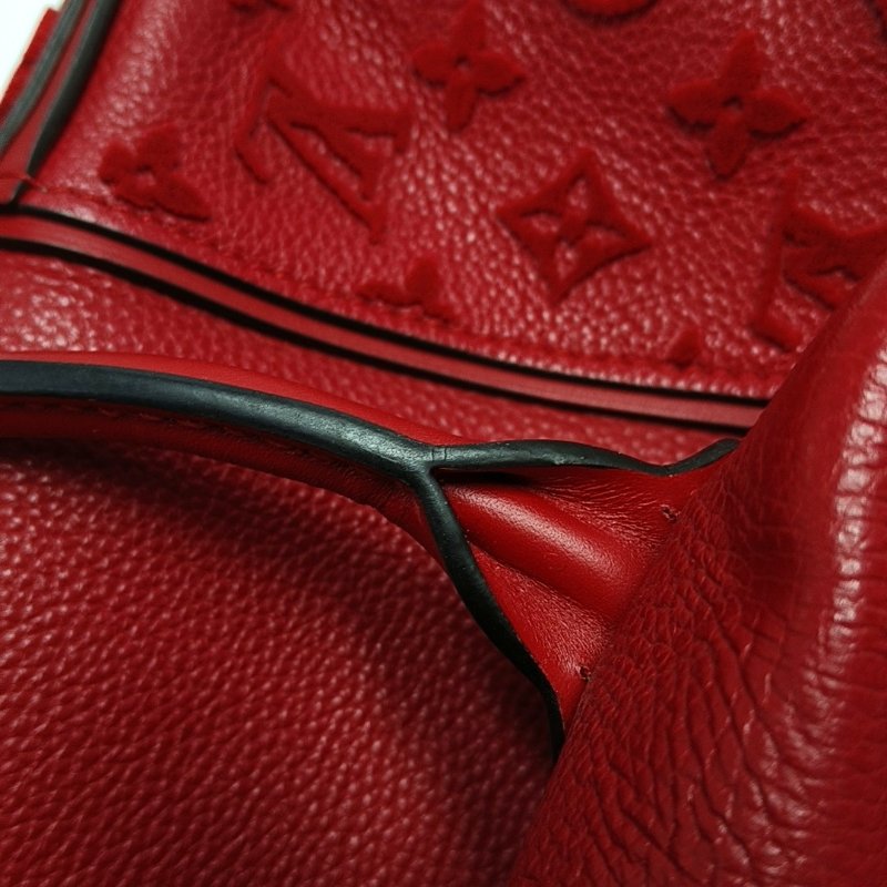 LOUIS VUITTON W紅色牛皮老花浮雕單肩包手提包銀色五金可拆卸肩帶-8