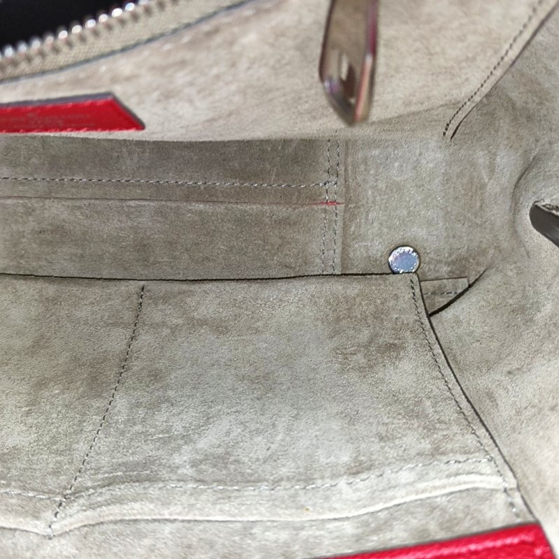 LOUIS VUITTON W紅色牛皮老花浮雕單肩包手提包銀色五金可拆卸肩帶-11