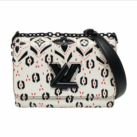 LOUIS VUITTON TWIST中號白色牛皮印花單肩包斜挎包黑色五金可拆卸肩帶