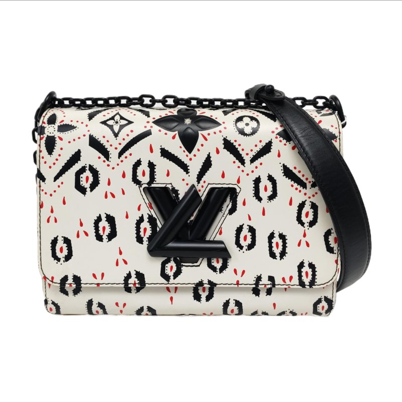 LOUIS VUITTON TWIST中號白色牛皮印花單肩包斜挎包黑色五金可拆卸肩帶-0