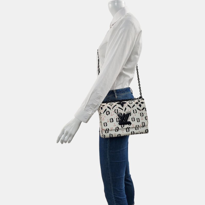 LOUIS VUITTON TWIST中號白色牛皮印花單肩包斜挎包黑色五金可拆卸肩帶-1