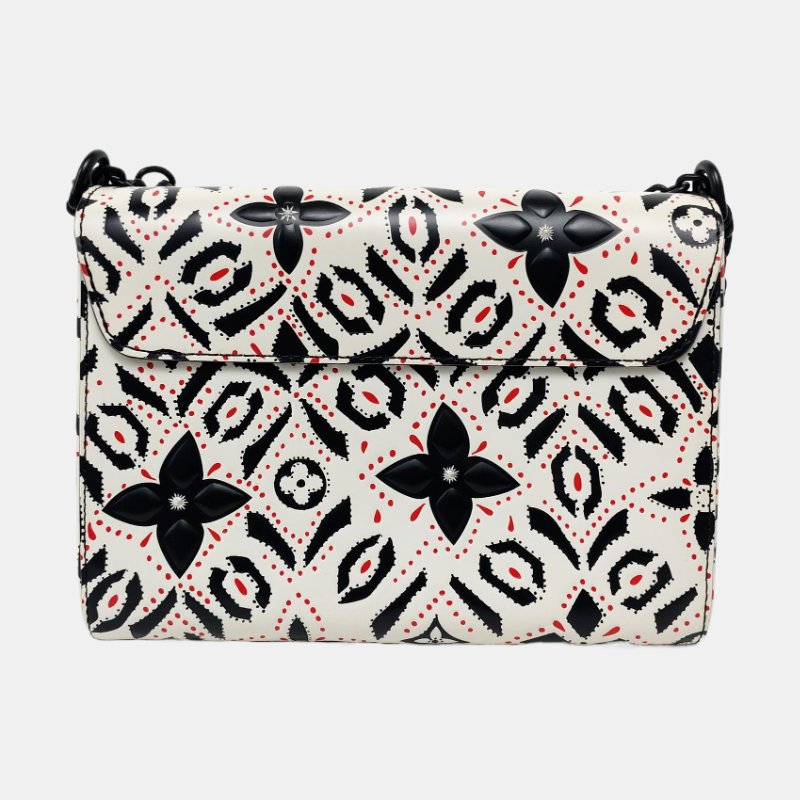 LOUIS VUITTON TWIST中號白色牛皮印花單肩包斜挎包黑色五金可拆卸肩帶-4