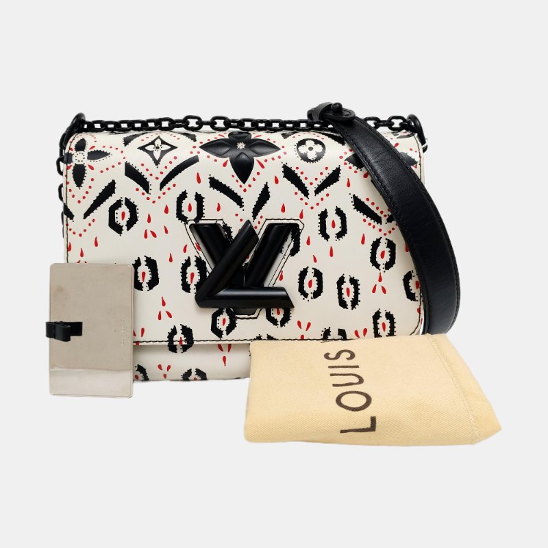 LOUIS VUITTON TWIST中號白色牛皮印花單肩包斜挎包黑色五金可拆卸肩帶-7