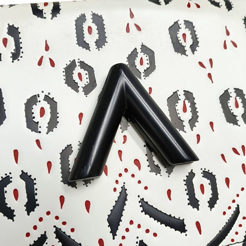 LOUIS VUITTON TWIST中號白色牛皮印花單肩包斜挎包黑色五金可拆卸肩帶-9