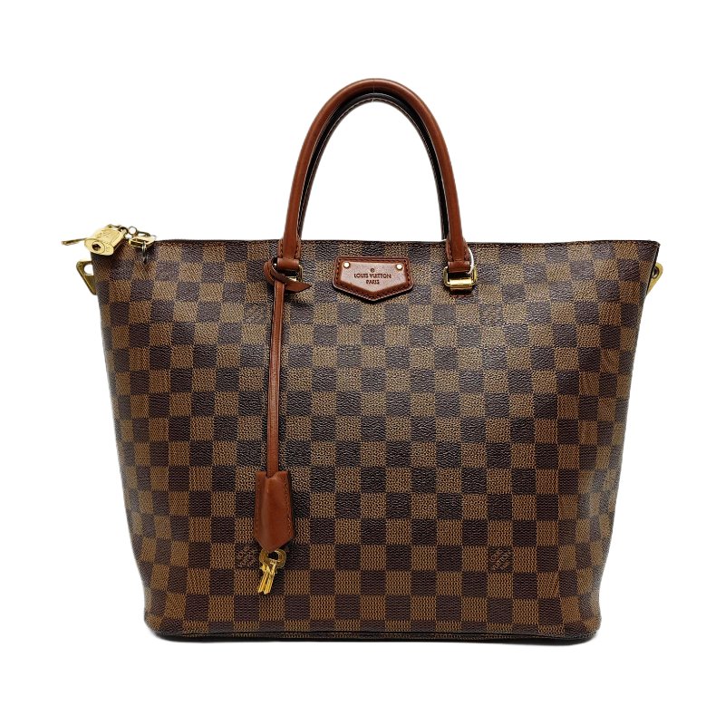 LOUIS VUITTON BELMONT棕色塗層帆布棋盤格手提包金色五金-0