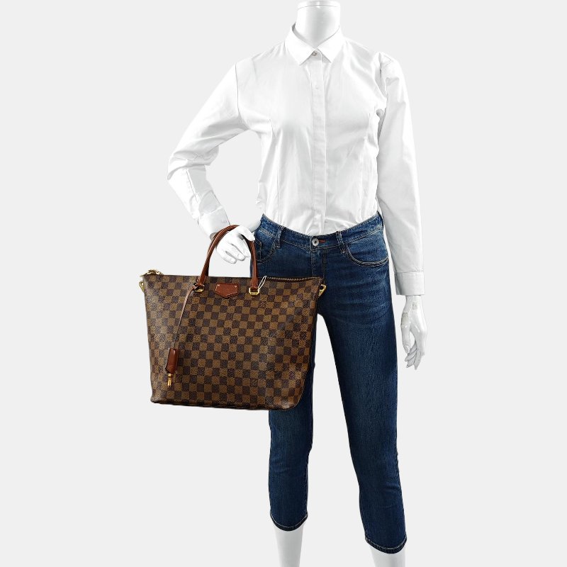 LOUIS VUITTON BELMONT棕色塗層帆布棋盤格手提包金色五金-1