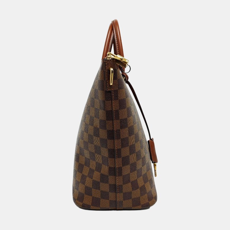 LOUIS VUITTON BELMONT棕色塗層帆布棋盤格手提包金色五金-3