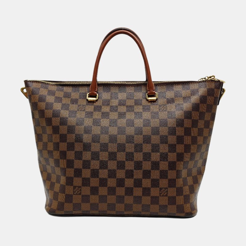 LOUIS VUITTON BELMONT棕色塗層帆布棋盤格手提包金色五金-4