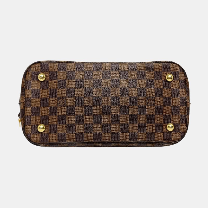 LOUIS VUITTON BELMONT棕色塗層帆布棋盤格手提包金色五金-5